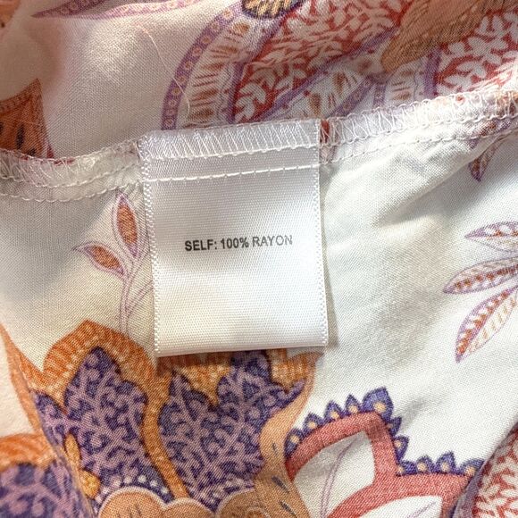 Rose & Olive Women Medium Orange Purple Floral Flutter Sleeve Summer Boho Blouse - Picture 4 of 6